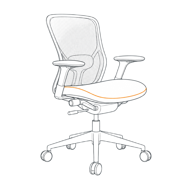 Line drawing of an ergonomic office task chair