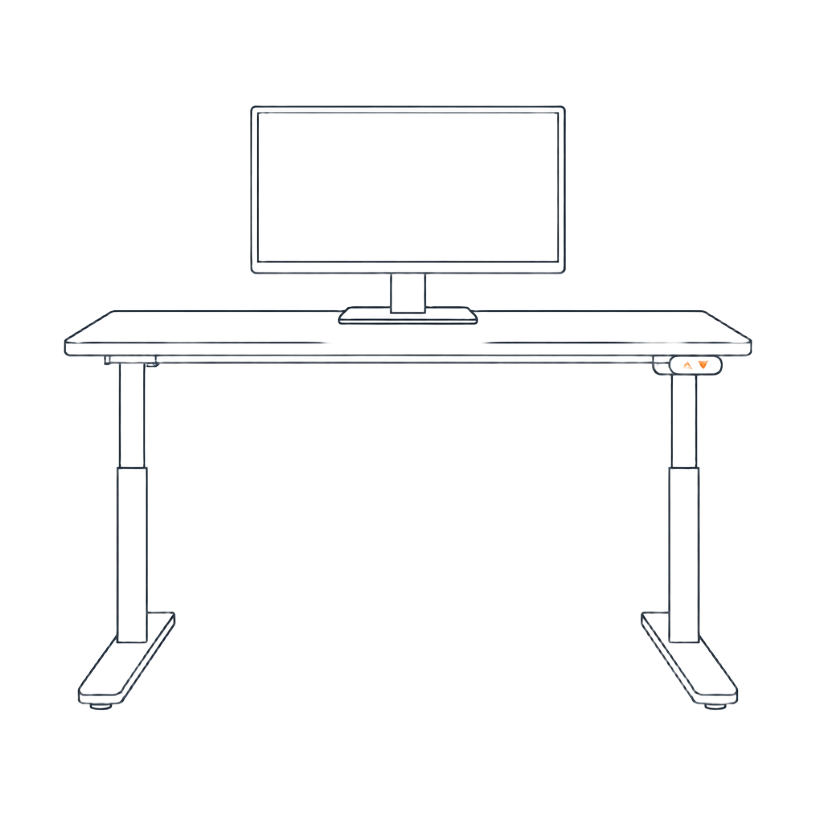 Line drawing of an electric sit-stand desk